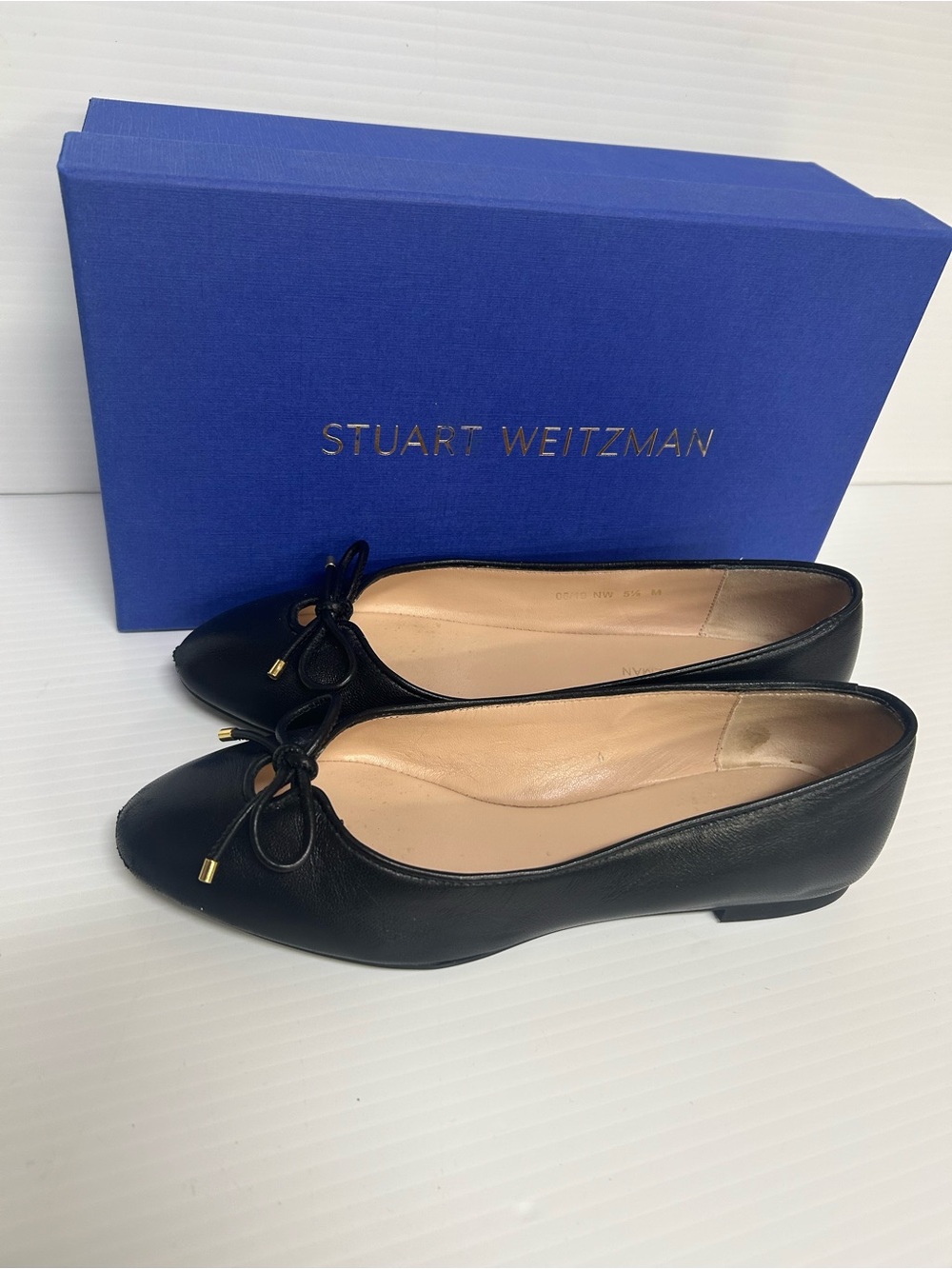 Stuart Weitzman Gabby Flat Black Leather Ballet Flats 5.5